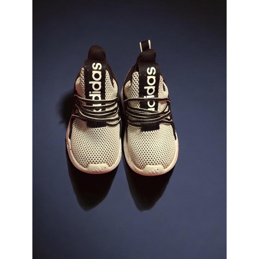 Adidas Lite Racer Adapt Kids Size 8K White Black EUC Slip On Knit Sneakers